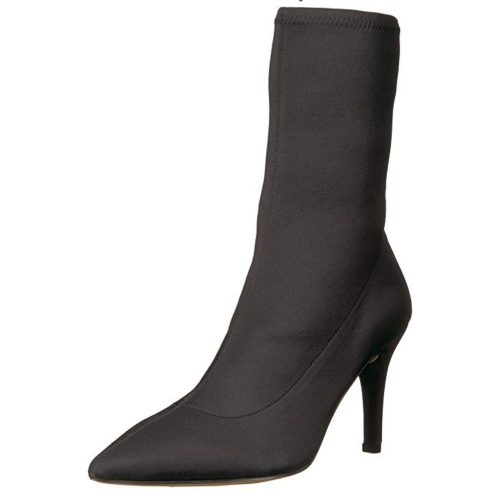 Black Pointed Toe Kitten Heel Sock Ankle Booties - Picture 2 of 5